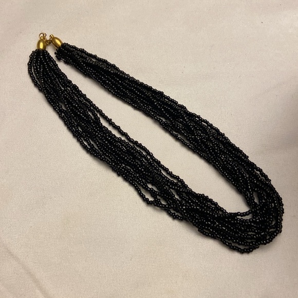 Vtg Trifari Black Seed Beads Necklace & Bracelet Gold-Tone Clasp Multi Strand - Picture 4 of 10